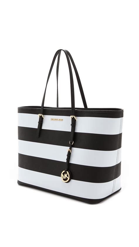 michael kors jet set medium stripe tote|Michael Kors black medium tote.